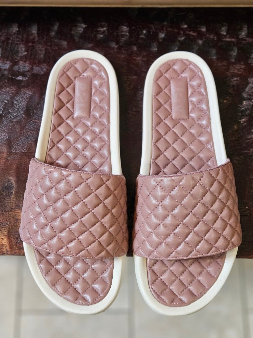 APL Men's Lusso Cross-Stitched Leather Slides, Beachwood, Sz 12